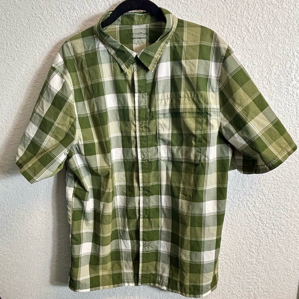Great Northwest Clothing Company Olive and White Plaid Shirt